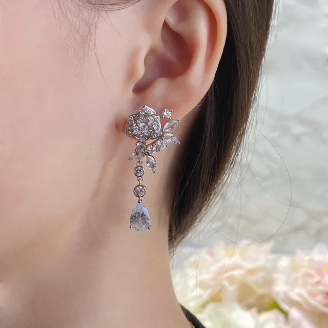 Piaget Rose Floral Teardrop Drop Earrings 9