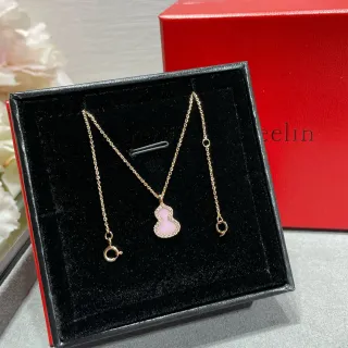 粉金葫芦形吊坠 Pavé 水晶边框项链