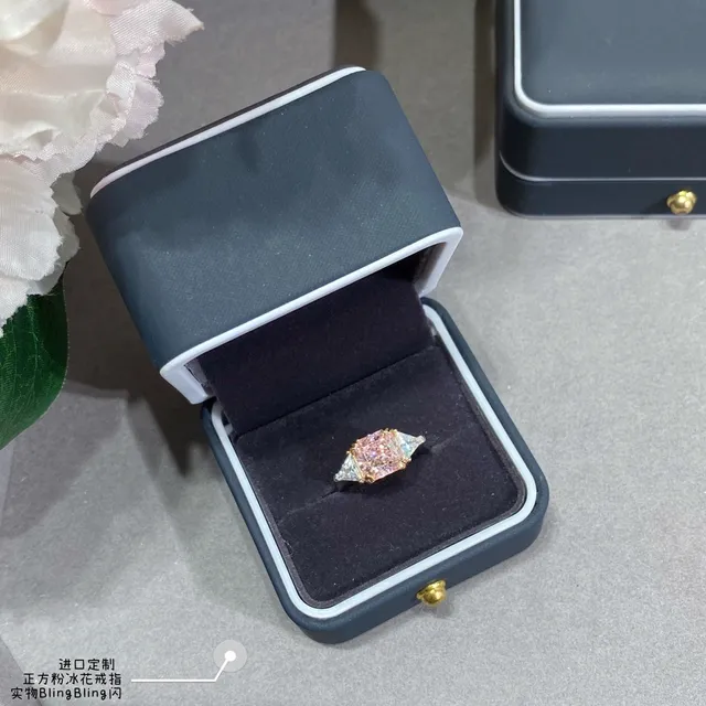 Pink Gold Three-Stone Square-Cut Center Ring 2