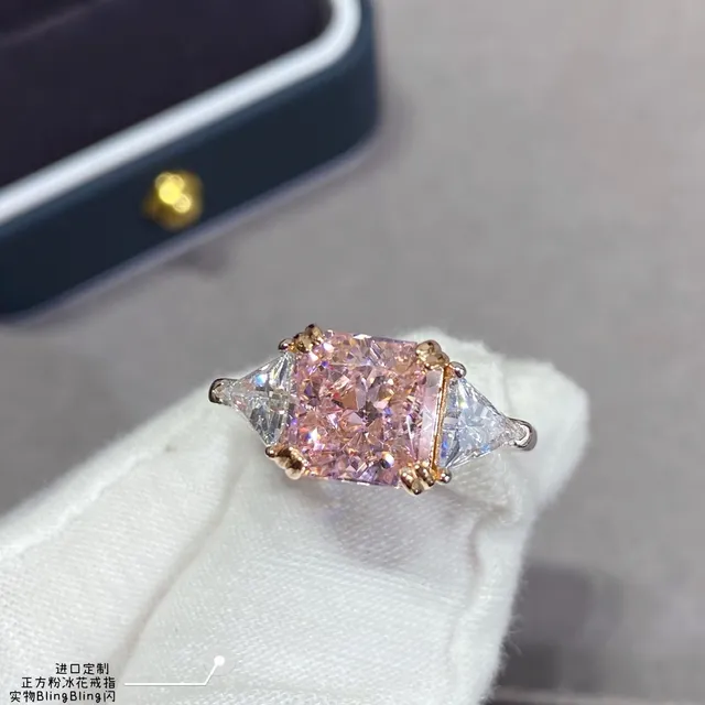 Pink Gold Three-Stone Square-Cut Center Ring 3