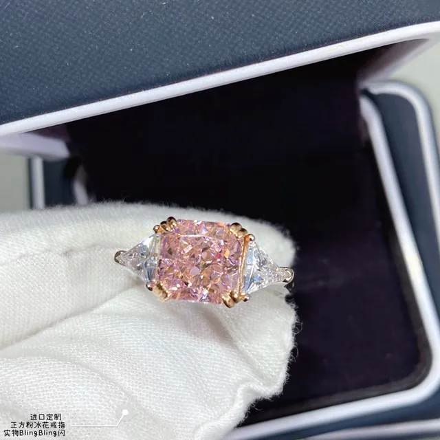 Pink Gold Three-Stone Square-Cut Center Ring 4