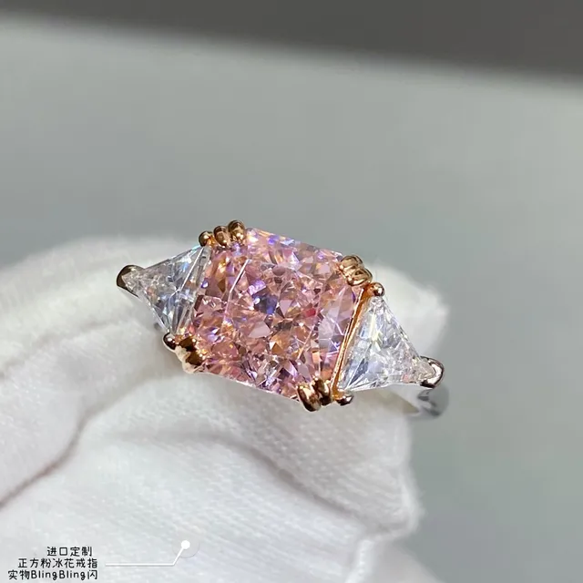 Pink Gold Three-Stone Square-Cut Center Ring 6