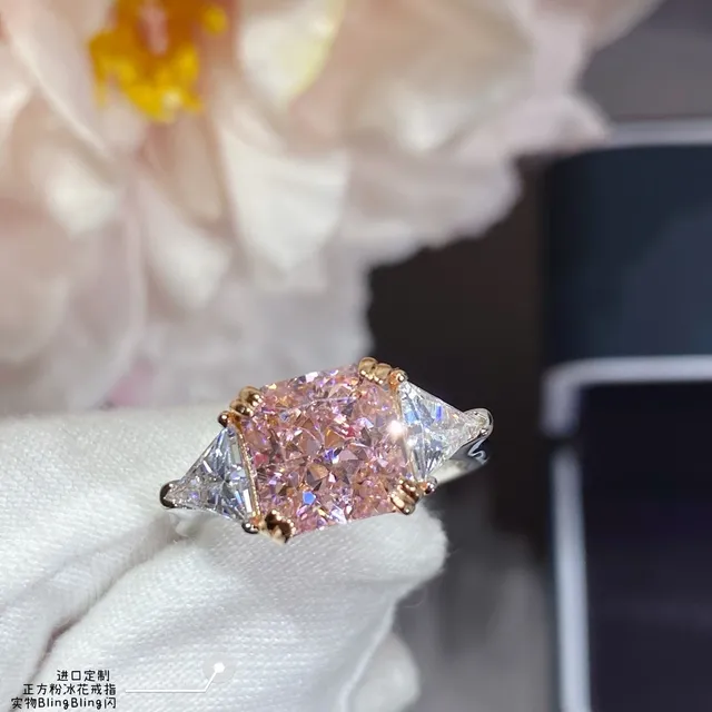 Pink Gold Three-Stone Square-Cut Center Ring 7
