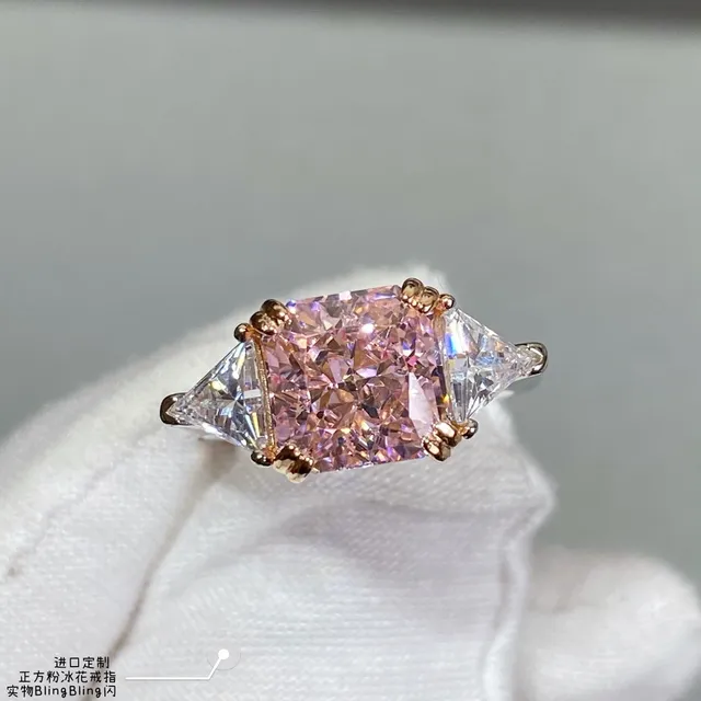 Pink Gold Three-Stone Square-Cut Center Ring 8