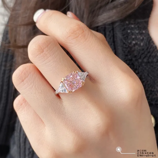 Pink Gold Three-Stone Square-Cut Center Ring 9