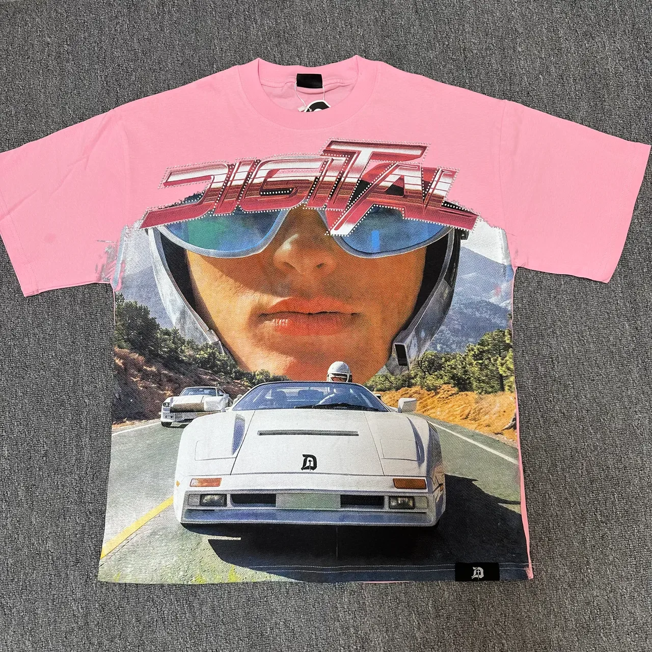 Pink Graphic-Print Racer-Inspired T-Shirt 7