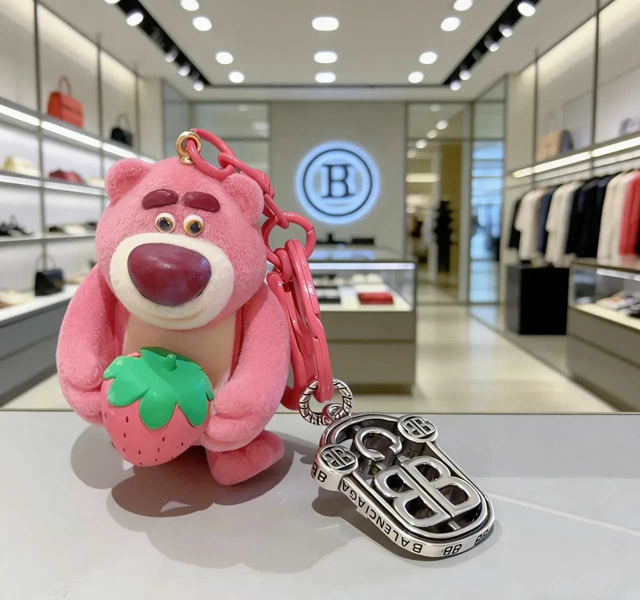 Pink Green Plush Bear Figure Holding Strawberry Phone Accessory 4