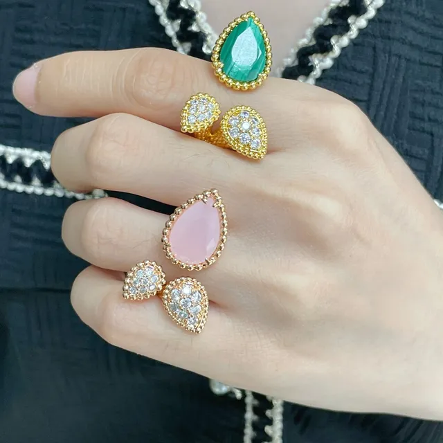 Pink Teardrop and Pavé Stone Rose Gold Tone Stackable Rings 9