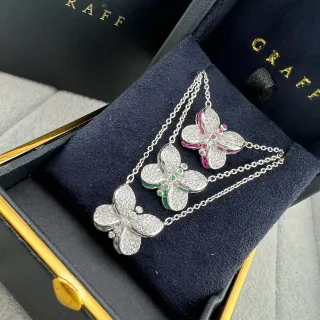 RAFF قلادة فضية وردية فراشة مرصعة بالماس