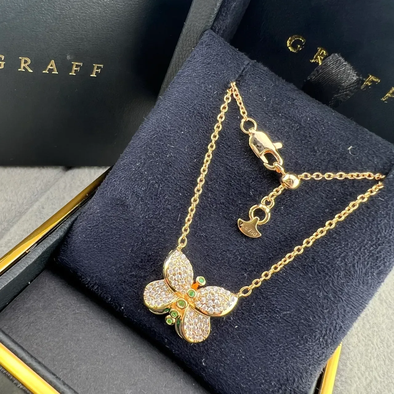 RAFF Silver Pink Butterfly Motif Pavé-Set Diamonds Necklace 2
