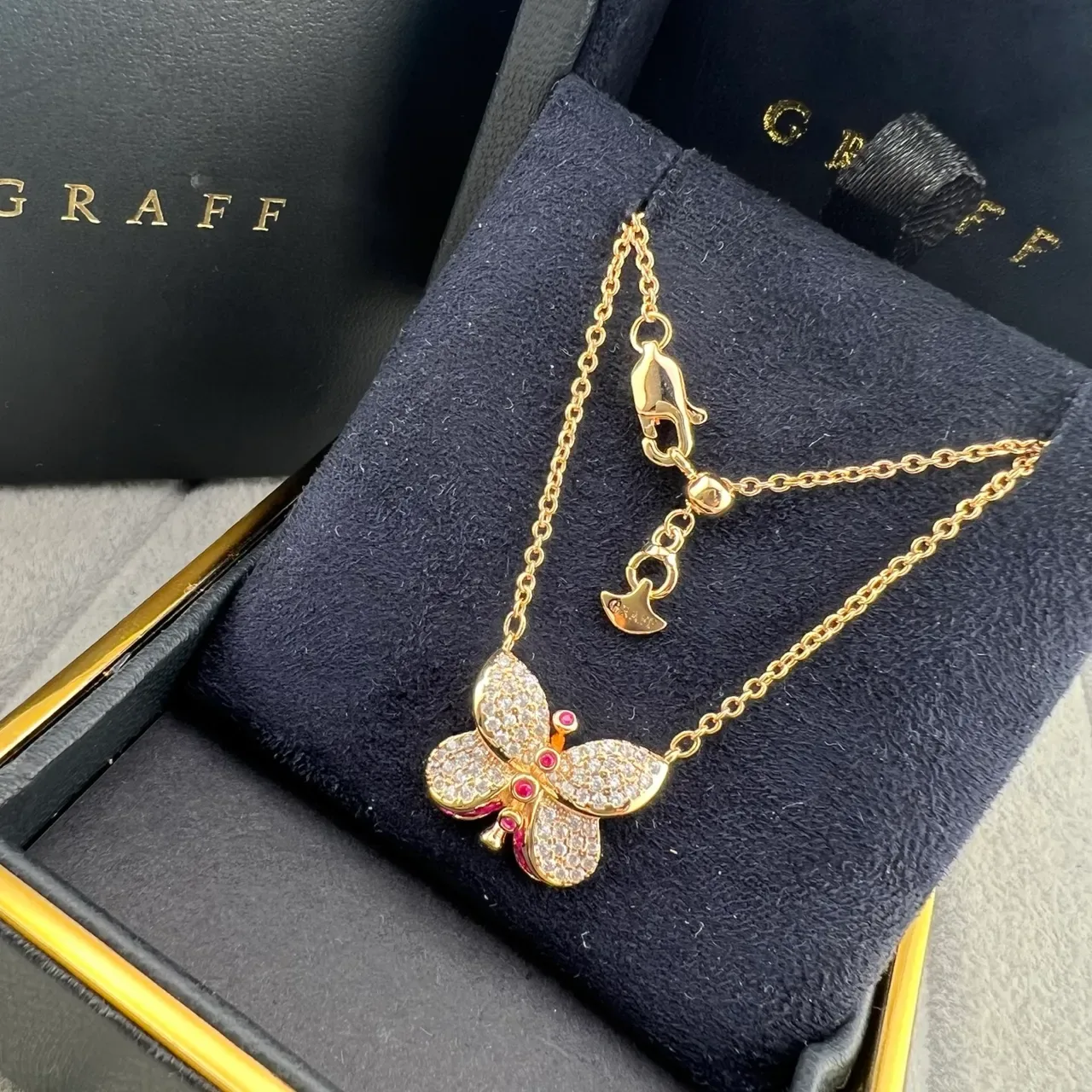 RAFF Silver Pink Butterfly Motif Pavé-Set Diamonds Necklace 3