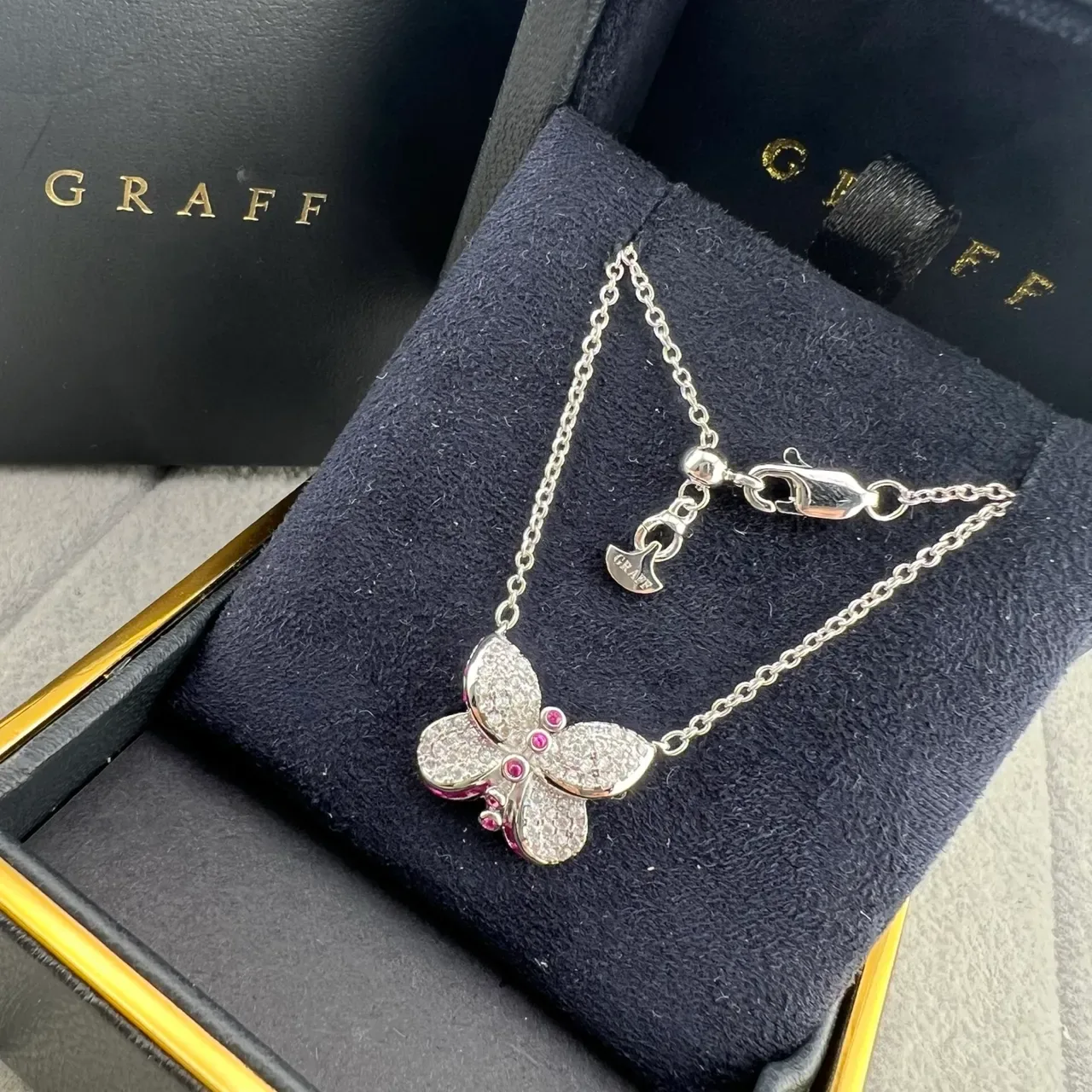 RAFF Silver Pink Butterfly Motif Pavé-Set Diamonds Necklace 6