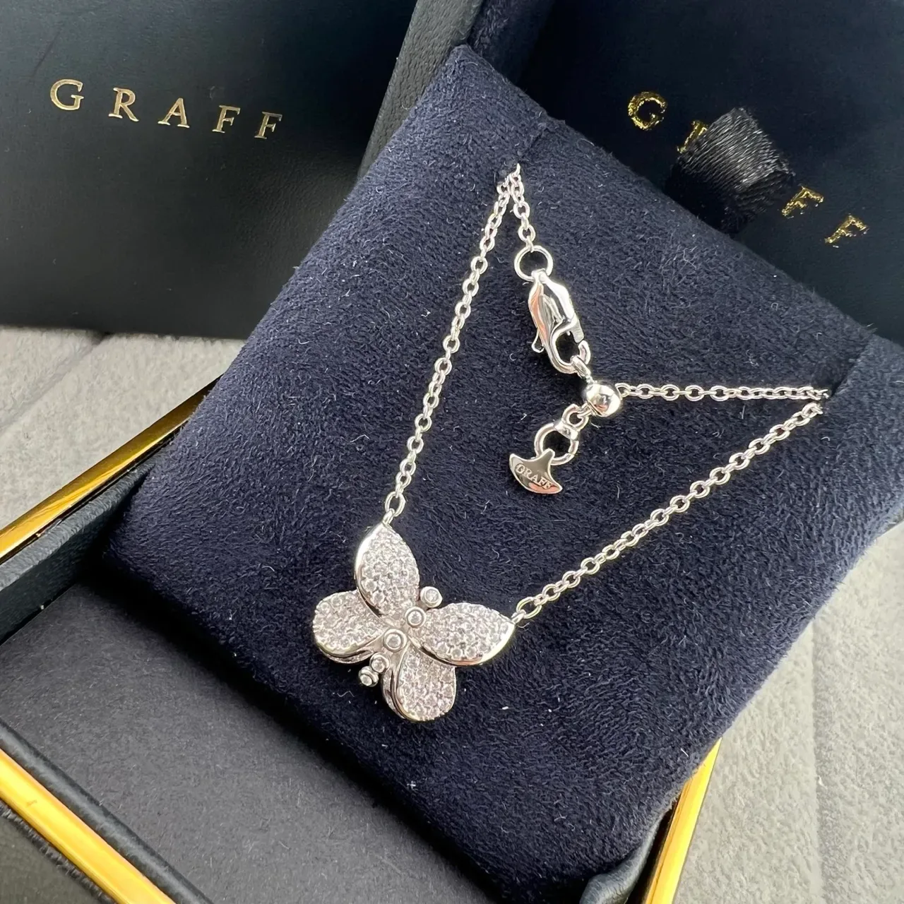 RAFF Silver Pink Butterfly Motif Pavé-Set Diamonds Necklace 7