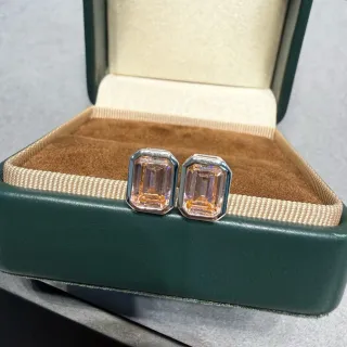 Rectangular Faceted Peach Orange Stud Earrings