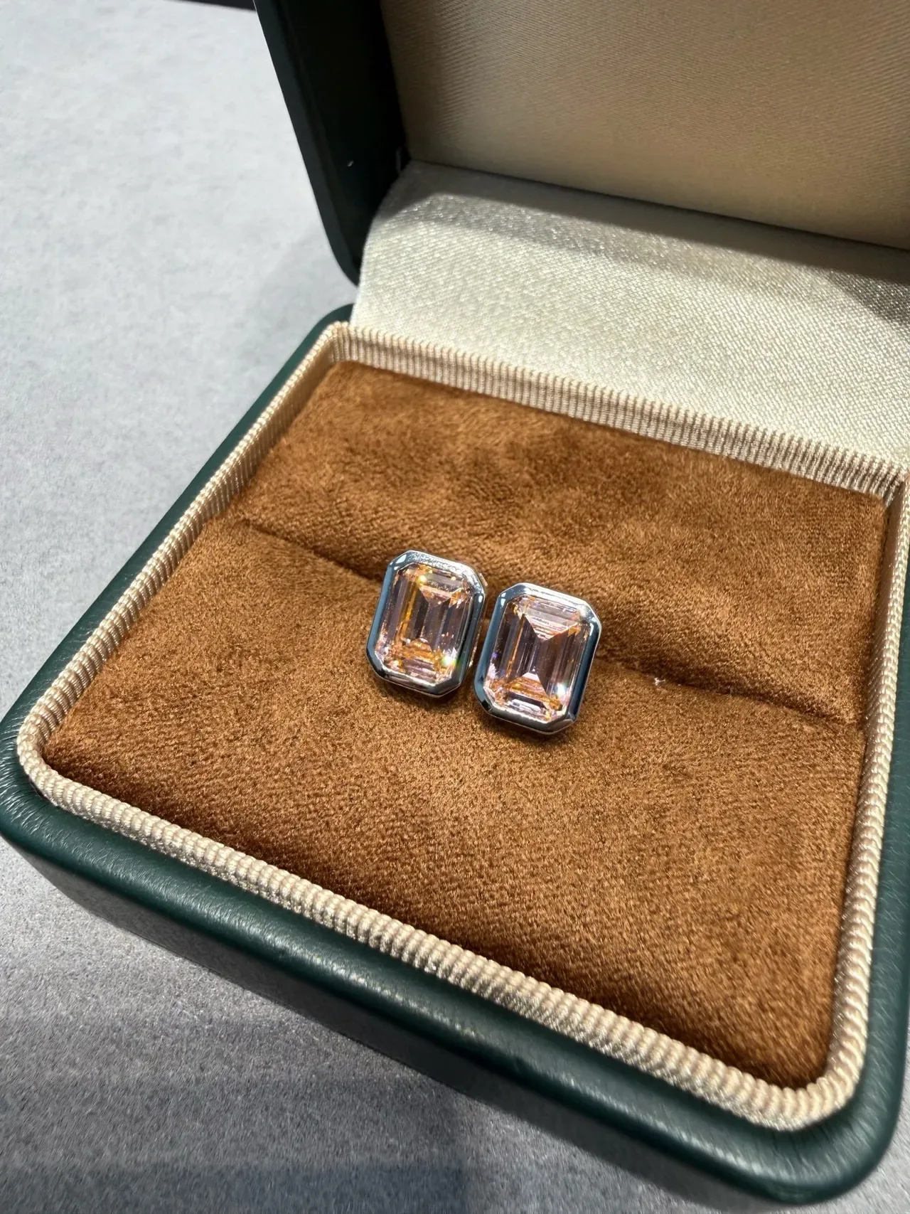 Rectangular Faceted Peach Orange Stud Earrings 5