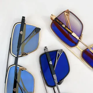 Rectangular Metal Frame Mirrored Blue Lens Sunglasses
