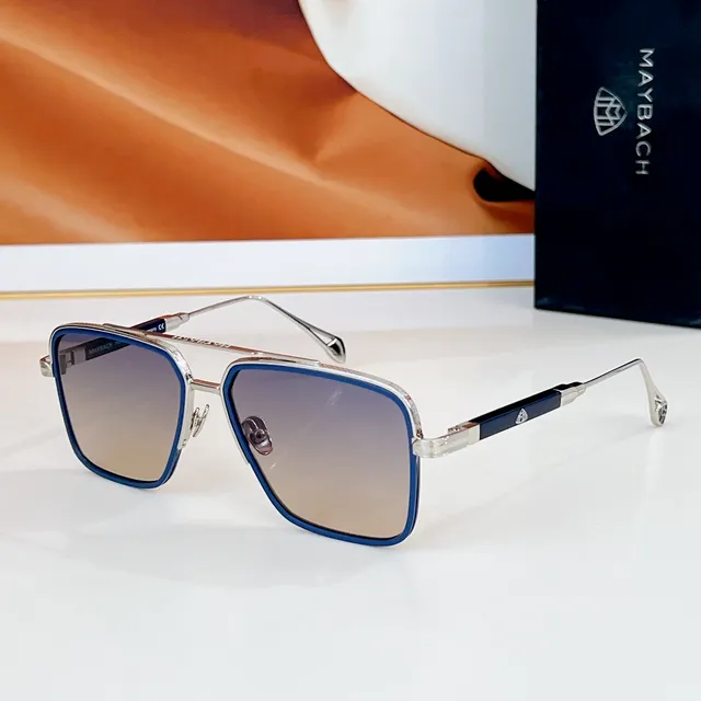 Rectangular Metal Frame Mirrored Blue Lens Sunglasses 6
