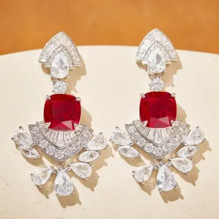 Red and Clear Stone Chandelier-Style Drop Earrings