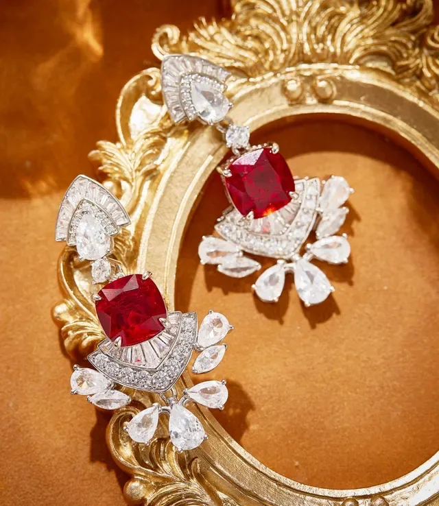 Red and Clear Stone Chandelier-Style Drop Earrings 4
