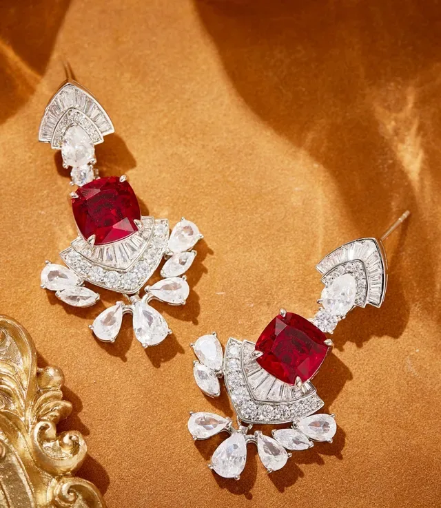 Red and Clear Stone Chandelier-Style Drop Earrings 5
