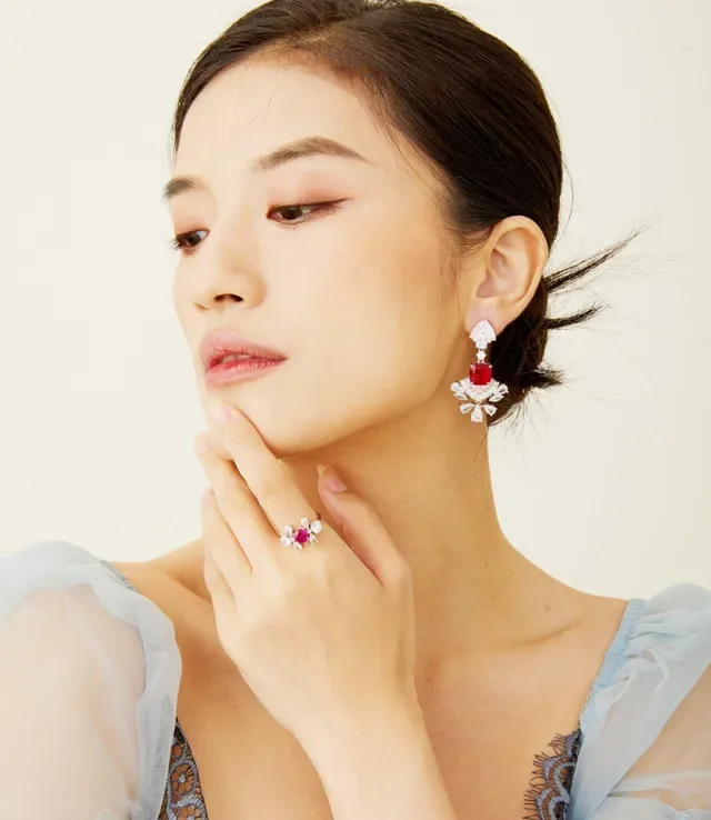 Red and Clear Stone Chandelier-Style Drop Earrings 6