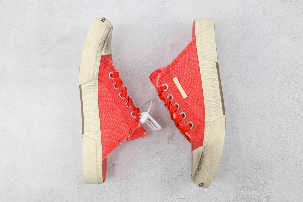 Red Beige Lace-Up Slip-On Upper Canvas Shoes 2