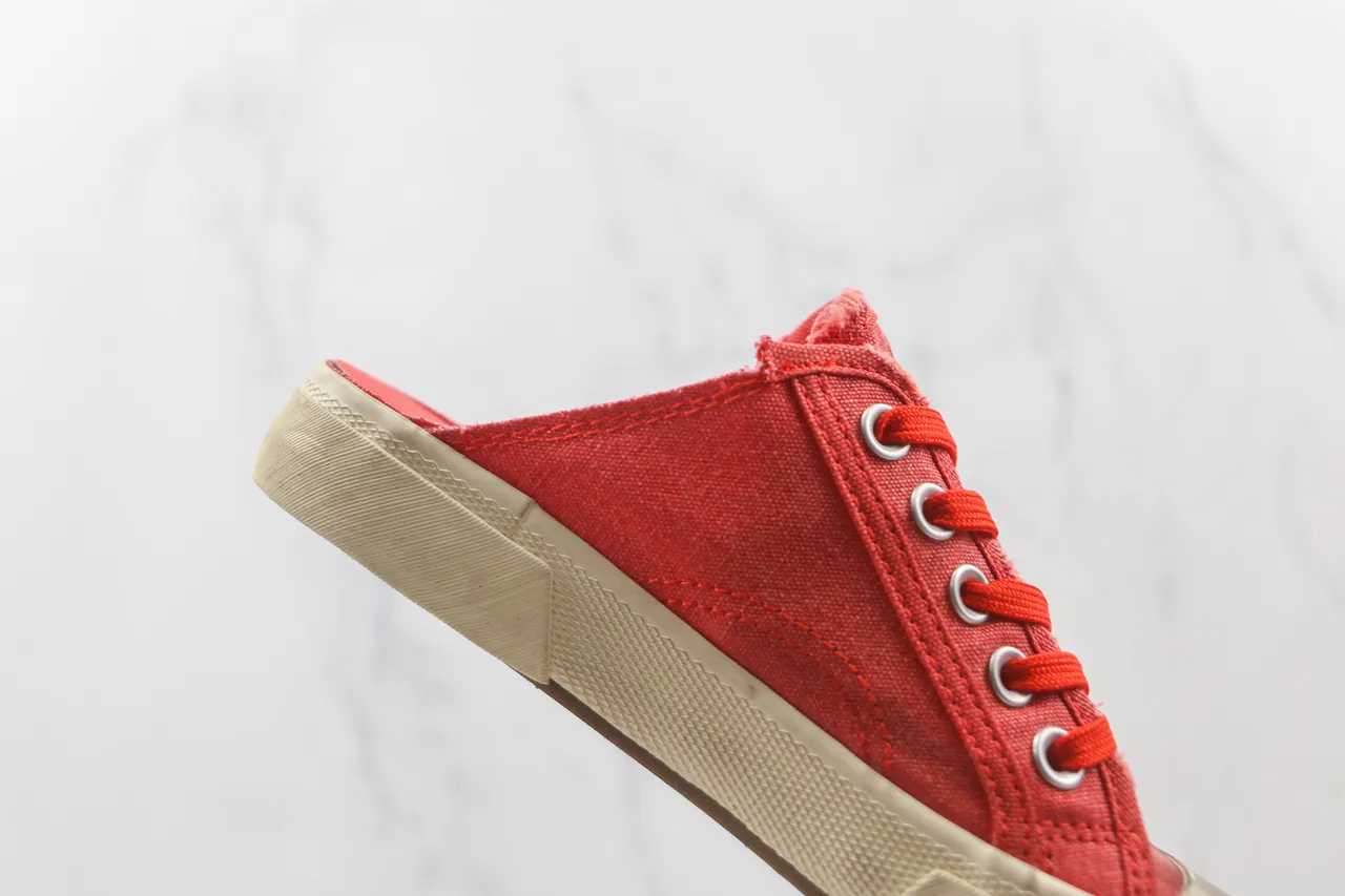 Red Beige Lace-Up Slip-On Upper Canvas Shoes 5