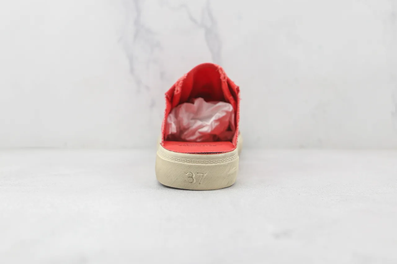 Red Beige Lace-Up Slip-On Upper Canvas Shoes 9