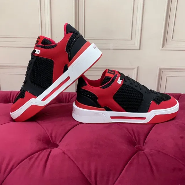 Red Black White Color-Blocked Mesh and Synthetic Overlay Lifestyle Sneaker 4