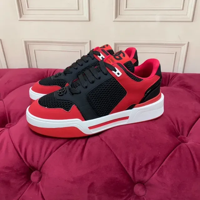 Red Black White Color-Blocked Mesh and Synthetic Overlay Lifestyle Sneaker 5