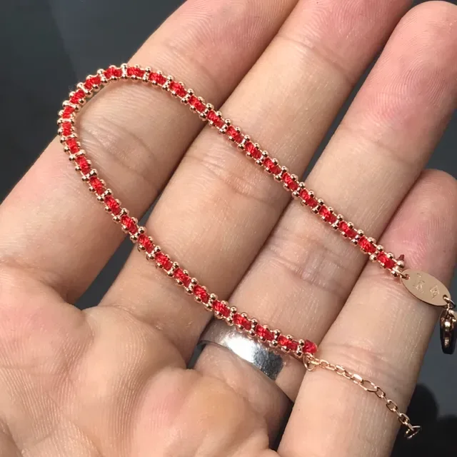 Red Channel-Set Stone Gold-Tone Toggle Clasp Bracelet 2