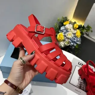 Red Chunky Platform T-Strap Gladiator Sandals
