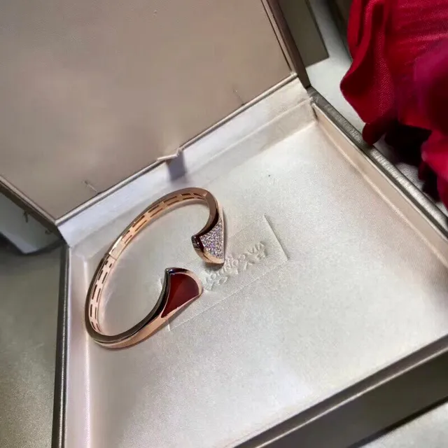 Red Gold Open Bangle Asymmetrical Fan Ends Bracelet 5