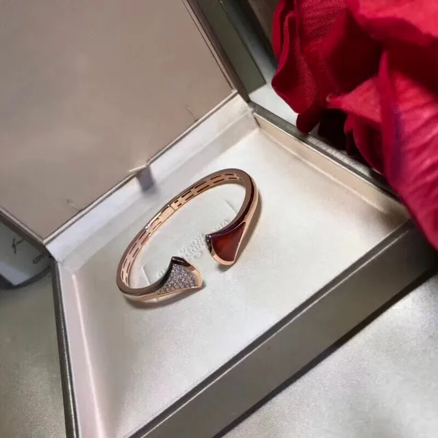 Red Gold Open Bangle Asymmetrical Fan Ends Bracelet 7