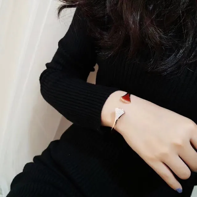 Red Gold Open Bangle Asymmetrical Fan Ends Bracelet 8