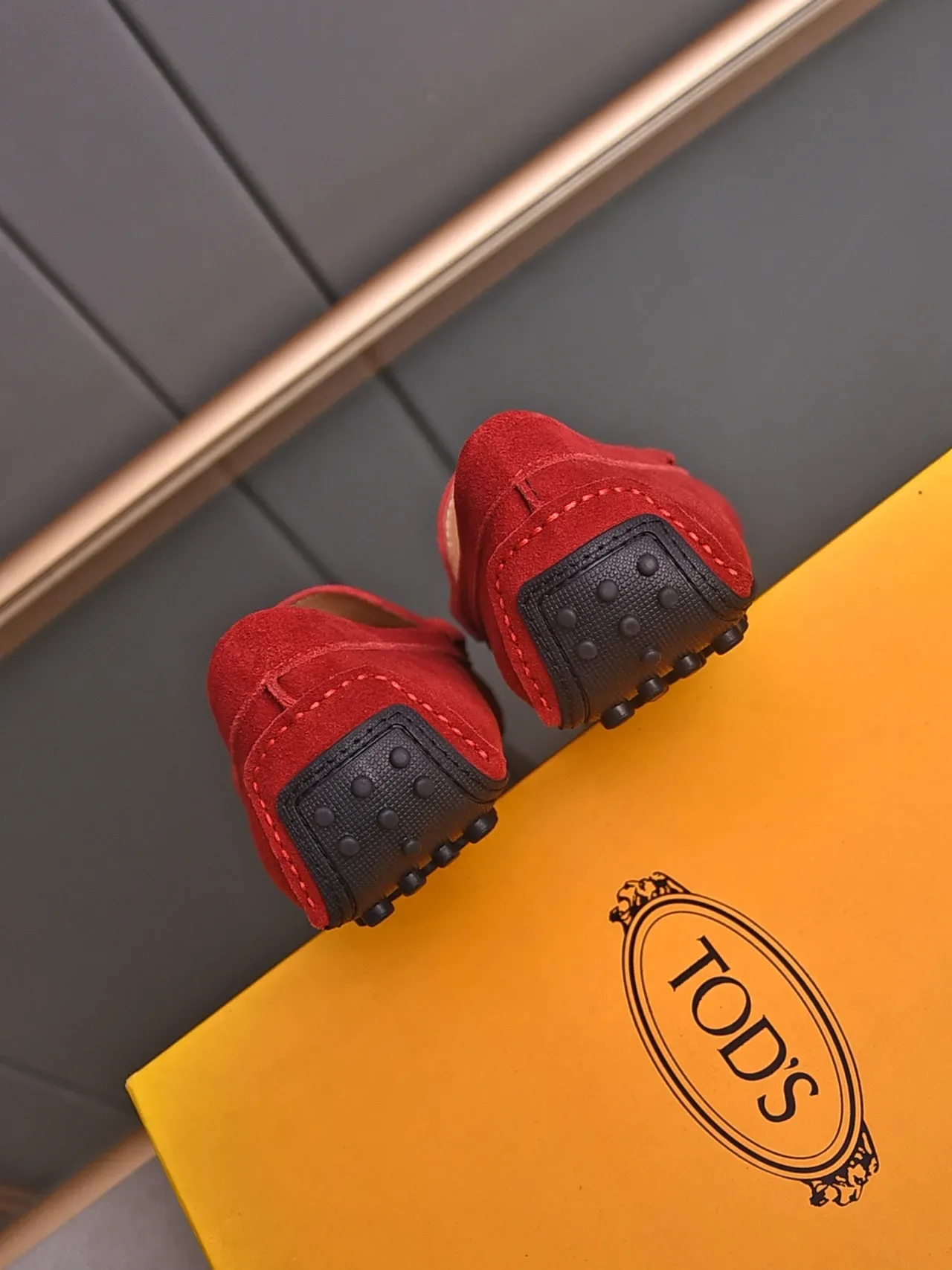 Red Gold Suede Upper Metal Bit Hardware Loafer 3