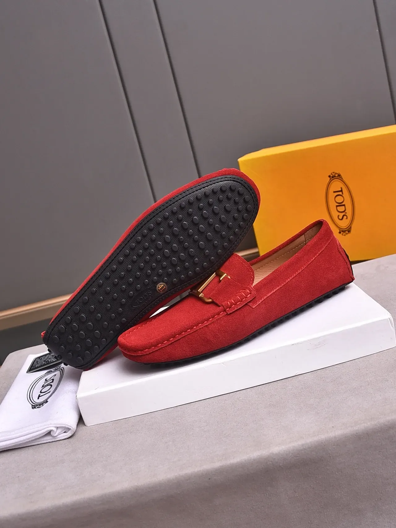 Red Gold Suede Upper Metal Bit Hardware Loafer 4