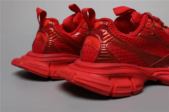Red Monochromatic Glossy Textured Overlays Chunky Sneakers 2