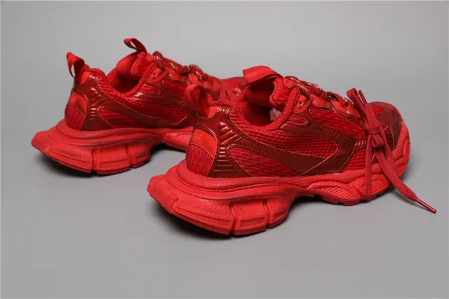 Red Monochromatic Glossy Textured Overlays Chunky Sneakers 3