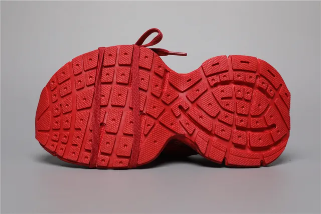Red Monochromatic Glossy Textured Overlays Chunky Sneakers 6
