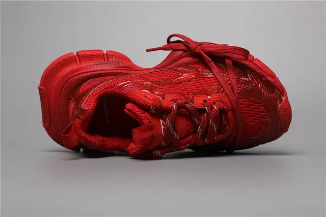 Red Monochromatic Glossy Textured Overlays Chunky Sneakers 7