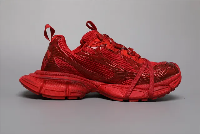 Red Monochromatic Glossy Textured Overlays Chunky Sneakers 8