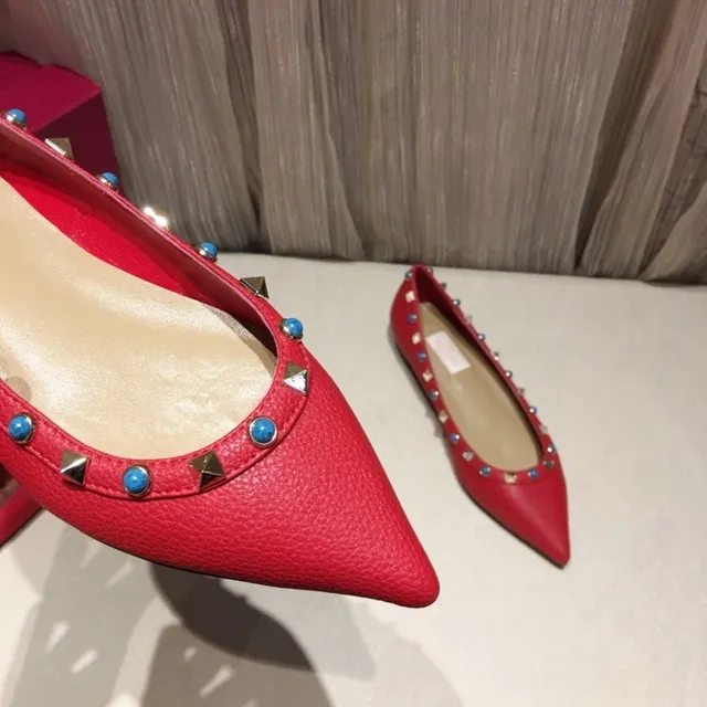Red Studded Pointed Toe Ballet Flat 3
