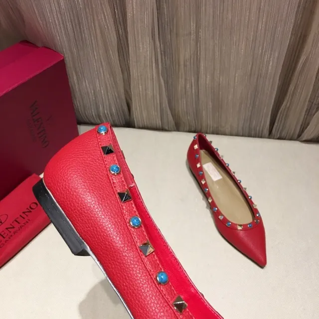 Red Studded Pointed Toe Ballet Flat 4
