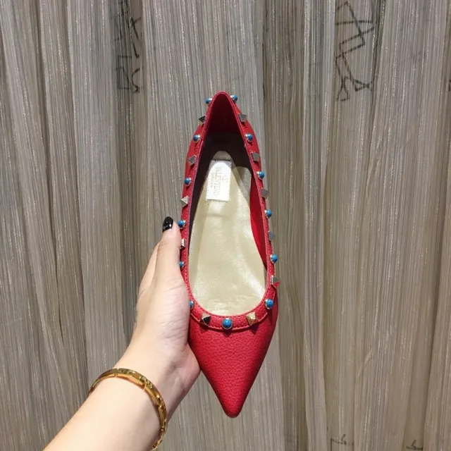 Red Studded Pointed Toe Ballet Flat 7