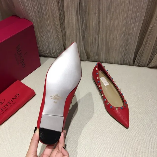 Red Studded Pointed Toe Ballet Flat 8