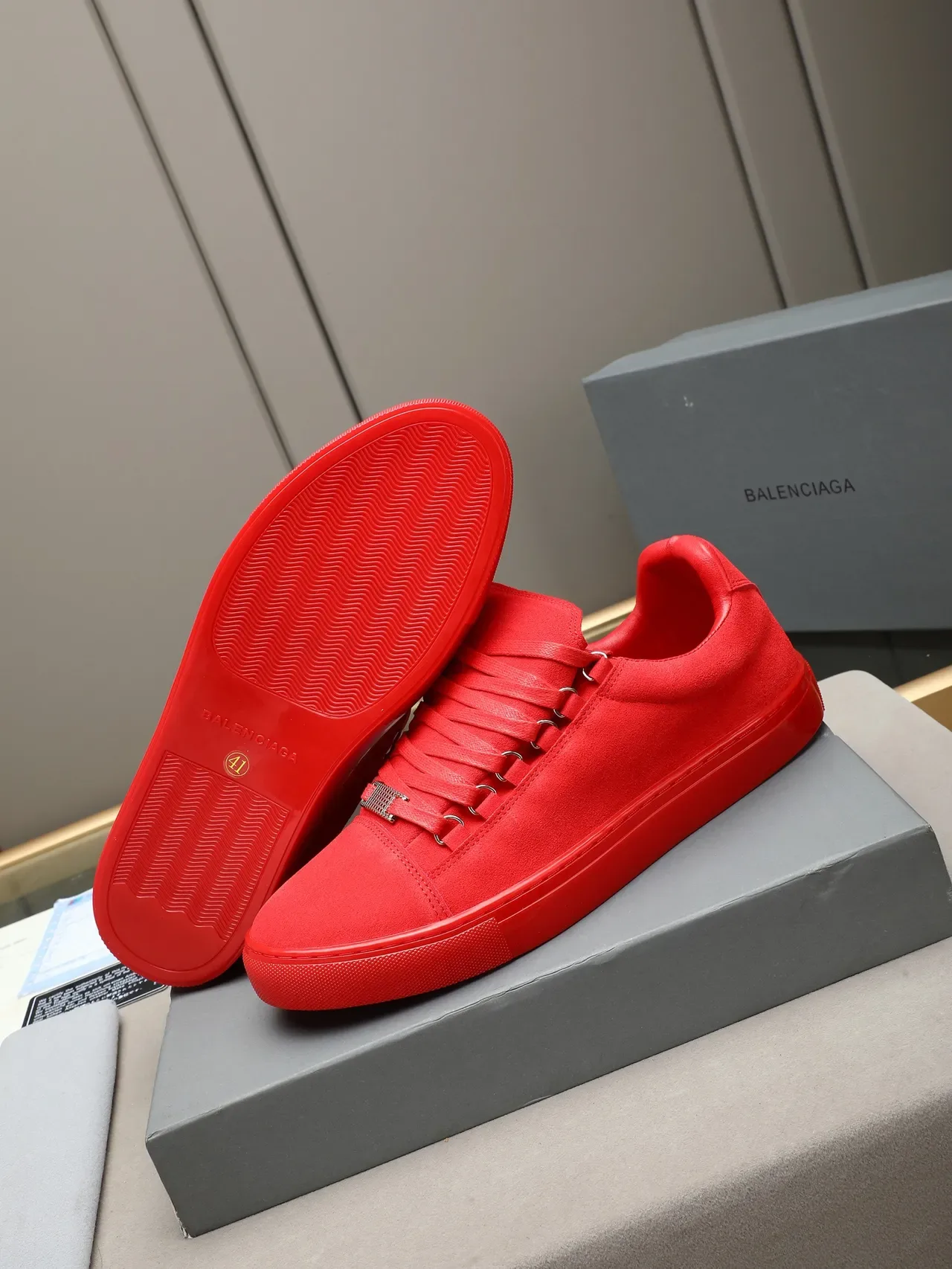 Red Suede Low-Top Lace-Up Sneaker 5