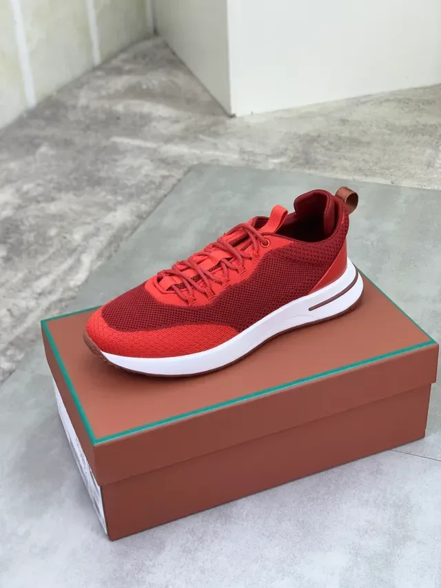 Red White Knit Upper Tonal Gradient Sneakers 5