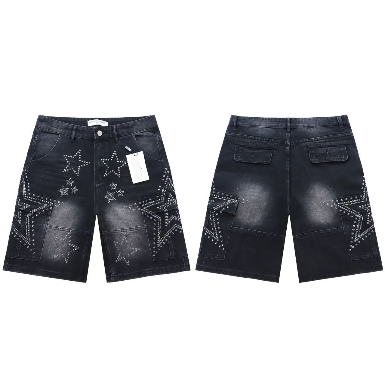 Rhinestone-Star Embellished Cargo Denim Shorts 3