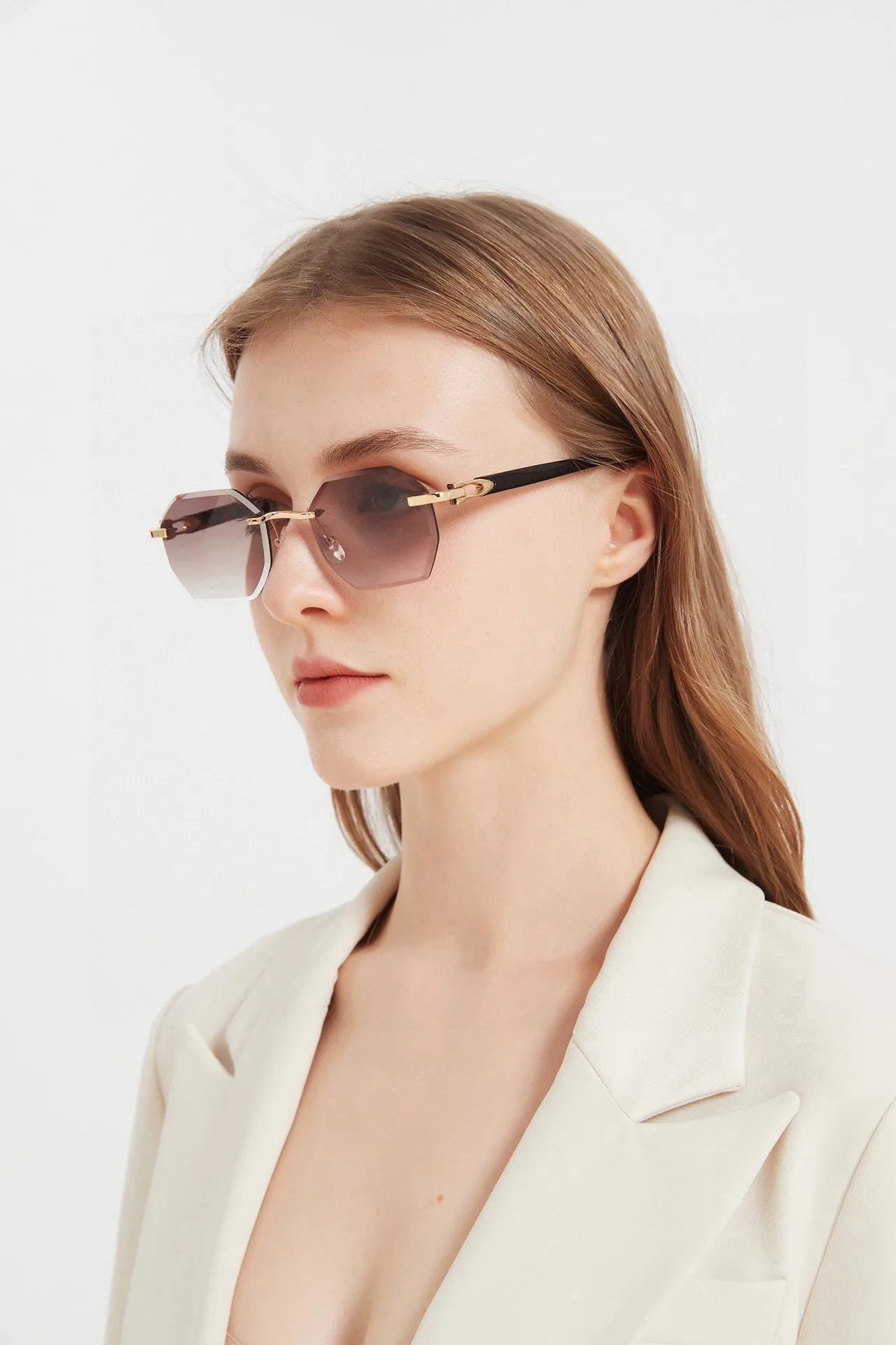 Rimless Geometric Gradient Lens Sunglasses 6